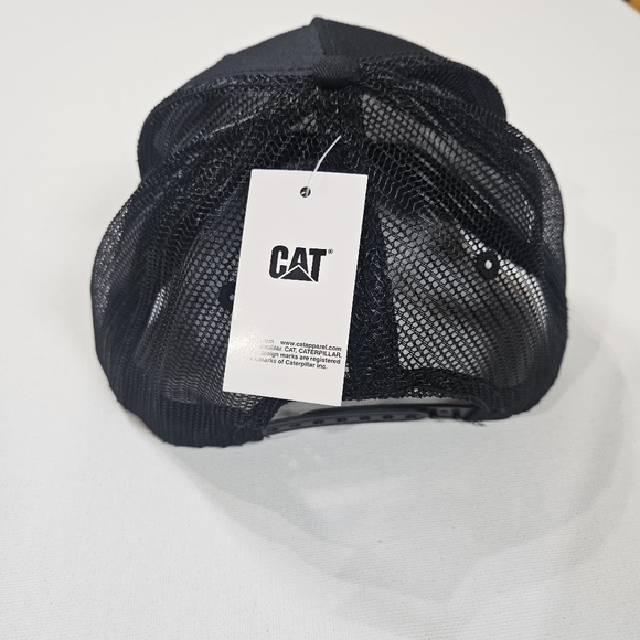 CAT Caterpillar Mens Trucker Hat Cap Snapback Mesh Black White Yellow Logo NEW - Picture 7 of 8